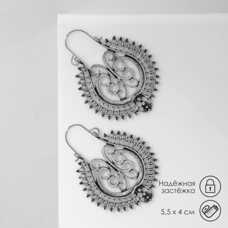 Earrings Metal "Vostok" pattern in a drop, color black silver