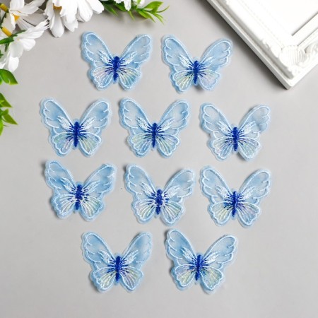 Decor for creativity textile embroidery "Blue butterfly" 4.7x5.5 cm-1