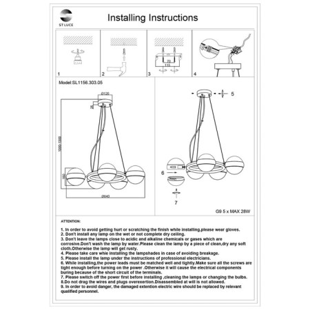 Suspension lamp ST LUCE. SL1156.303.05. Bala. 5x5 watts, G9, 60x60 cm, brass color-9