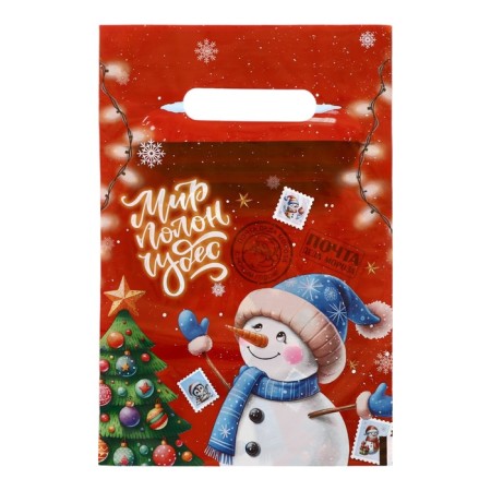 Package "Snowman World is full of miracles", plastic with a cut pen, 20x30 cm, 30 μm