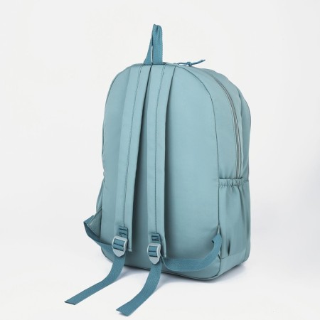 School backpack from textiles on a zipper, 3 pockets, turquoise color-3