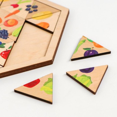 Wooden puzzle "Vegetables, fruits, berries. Entertaining triangles "-1