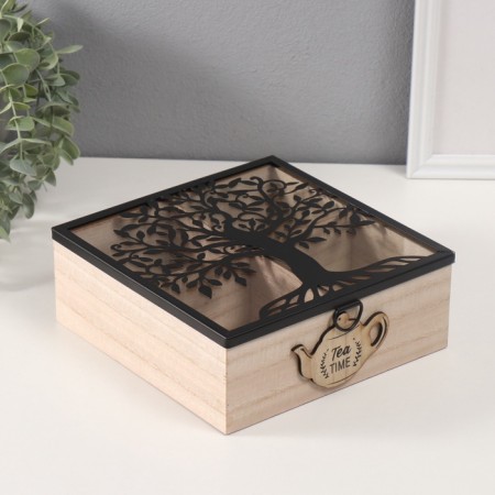 Casket tree with divisions "Time for tea" 20.2x20.2x7.3 cm