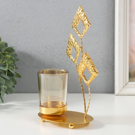 Summary metal, glass per 1 candle "leaves-rombic" d = 4.7 cm, gold 13x8x20.5 cm-4