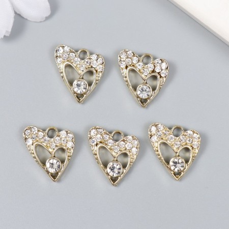 Decor for creativity metal, rhinestones "Figure heart" gold 1.5x1.9 cm-2