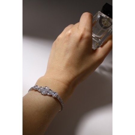 Bracelet with rhinestones "Zircon" Izk, pattern, white color in silver, 15cm-1