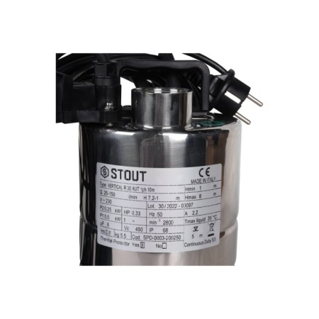 Fecal pump Stout SPD-0003-200250, 500 W, 150 l/min, pressure 8 m, cable 10 m, float-3