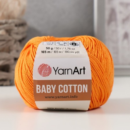 Yarn "Baby Cotton" 50% acrylic 50% cotton 165m/50g (425 orange)