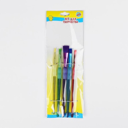 A set of brushes nylon 5 pieces, with colored handles, with rubber holders-4