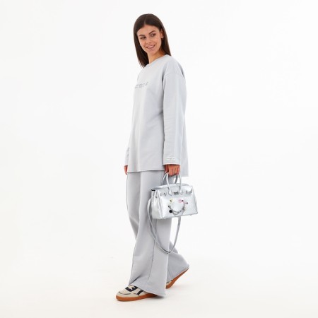 Women's bag on the Textura valve, small size, silver color-8