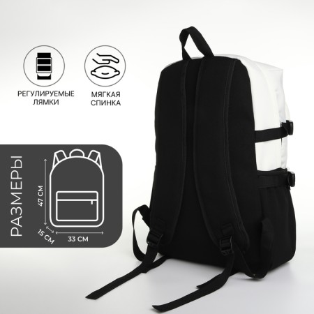 Youth backpack from textiles, 2 pockets, black/white color-1