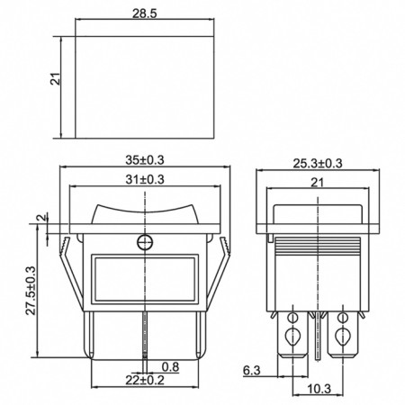 Klavichny switch 250V 15A (6C) On-off-on black with neutral (RWB-508, SC-767) Rexant 108067-1