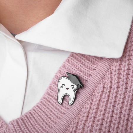 The “Tooth” icon in an academic cap, black and white color in ferrous metal-3