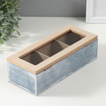 Casket wood 3 divisions "Bird on a branch" Blue 9.7x24x7 cm-4