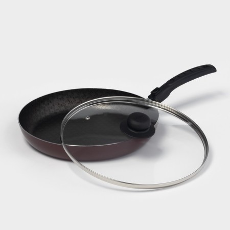 ALFA pan, D = 28 cm, removable handle, glass cover, anti -stick coating, burgundy color-7