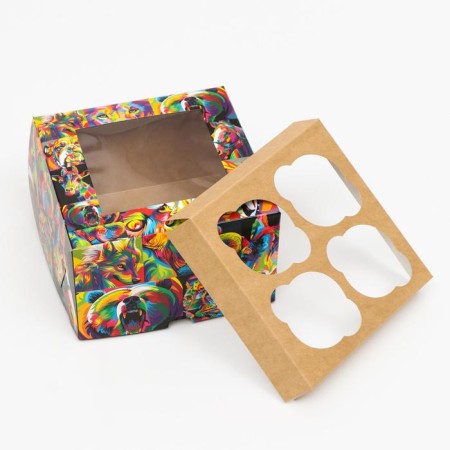 Packaging for 4 cupcakes with the Safari window, 16 x 16 x 10 cm-4
