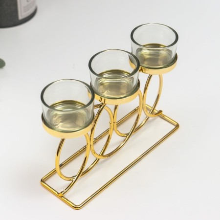 Summary metal, glass for 3 candles "woven rings" gold 18x6x10 cm-2