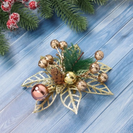Christmas tree decoration "Festive flowers" (set 2 pcs) Balls, 12 cm, gold-1