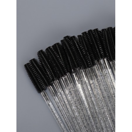 Brushes for eyebrows and eyelashes, silicone, set - 50 pcs, 10.5 cm, black/transparent color-2