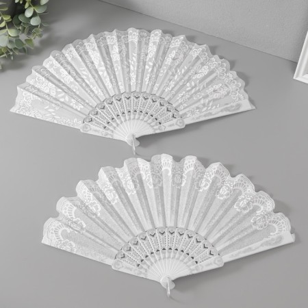 Fan h = 21 cm "flowers", white-2