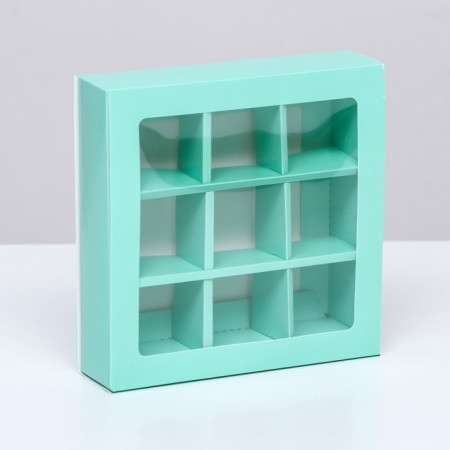 Box for 9 sweets with a shell, green, 14.5 x 14.5 x 3.5 cm