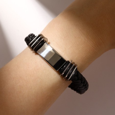 Bracelet Unisex "Style" rectangle with a pigtail, black color with silver, 22 cm-3