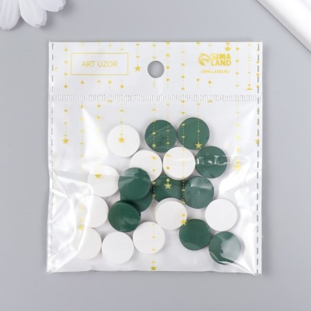 Beads for creativity wood "flat circle" set of 20 pcs white, green 0.4x1.5x1.5 cm-4