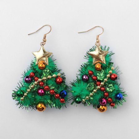 New Year! Earrings "New Year" Christmas tree with a garland, colored in gold-1