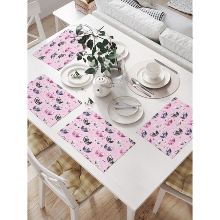 A set of napkins for setting the table "Flower sloths", rectangular, size 32x46 cm, 4 pcs