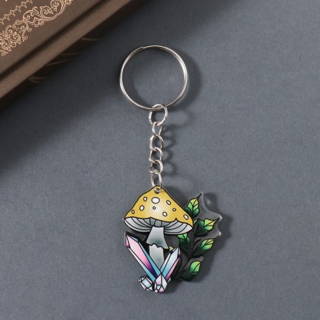 Acryl keychain bilateral "fly agaric and crystals" 3.7x3.3x0.2 cm