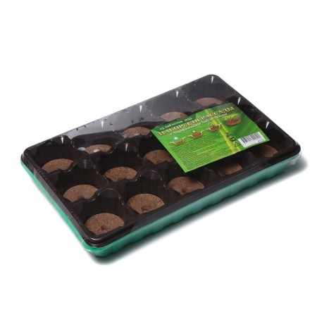 Set for seedlings: peat tablet d = 5.5 cm (15 pcs.), Cassett for 15 cells of 150 ml, pallet, green-4