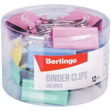 A set of paper clamps 32mm, 12 pieces of Berlingo, colored, in a plastic tube