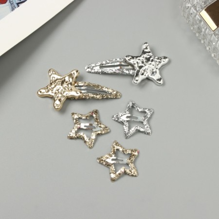 Invisibility for hair "Beatrice" (set of 5 pcs) star, 3.5 and 6 cm, silver gold-1