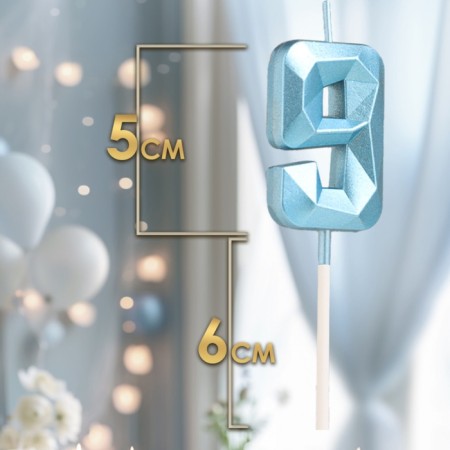 Candle in the cake on the skewer "Almaz", the number "9", blue, 4.8x2.6 cm-1