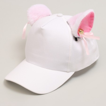 Baby cap for a girl "cat" with ears, white color, rr 52-54, 5-7 years old-4