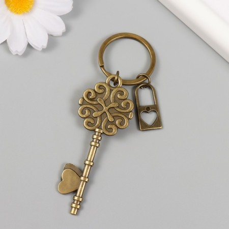 A keychain metal, glass "Castle with a heart and a key with roses" bronze 10 cm-3