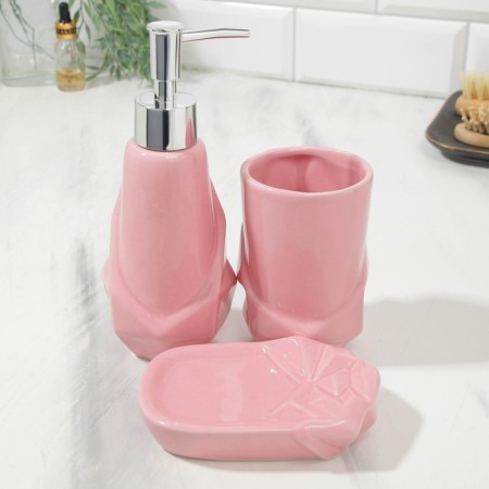Set: dispenser, glass, soap dish "pink"-1