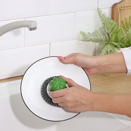 Cactus shade brush for washing dishes, metal sponge, d = 8 cm-1