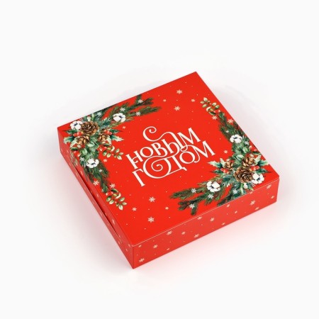 Folding box “Happy New Year!”, Branches, 14 x 14 x 3.5 cm, new year-1