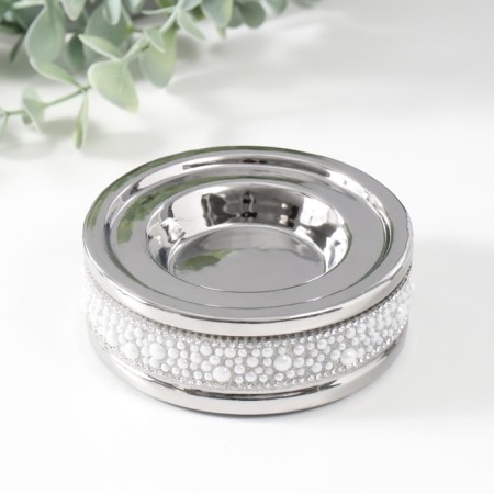 Ceramics candlestick for 1 candle "necklace" d = 4.5 cm silver 10x10x3.5 cm-1
