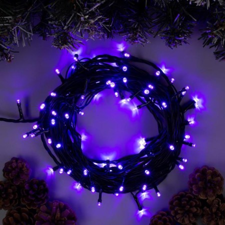 Garland “thread” 10 m, IP44, dark thread, 100 LED, purple glow, 8 modes, 220 V