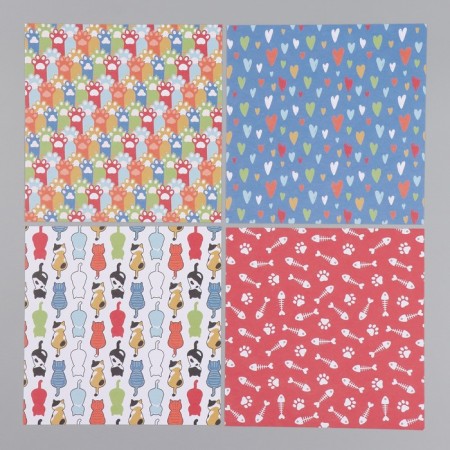 A set of scrapbooking paper 12 sheets 12 designs "Funny cats" 160 grams 15.2x15.2 cm-5