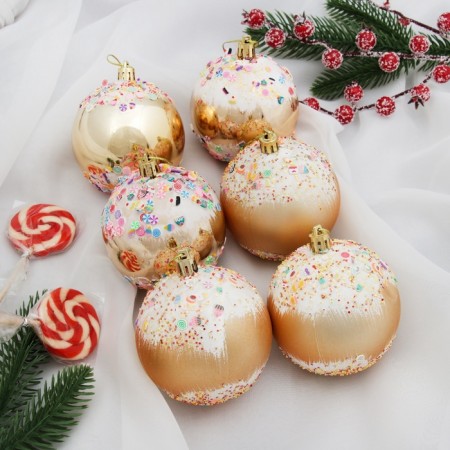 Christmas tree toys, New Year's balls, plastic, D-8 cm set, 6 pcs "New Year's delight" Gold