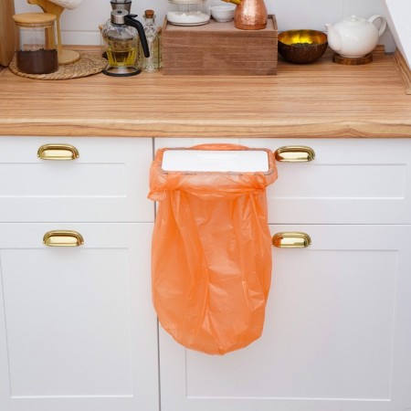 Holder for the garbage bag suspended on the door 1.7 cm, white color-6
