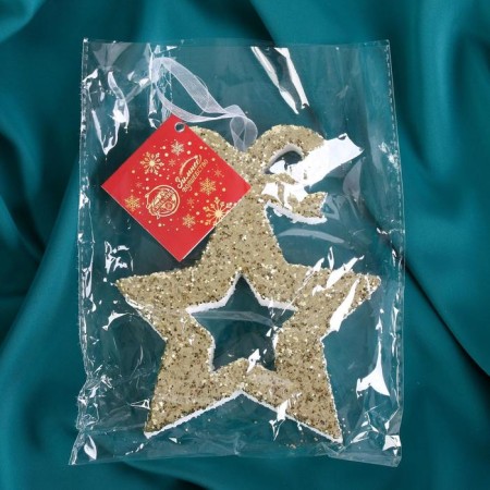 Christmas tree decoration "flickering star with a bow" 12x14 cm, gold-1