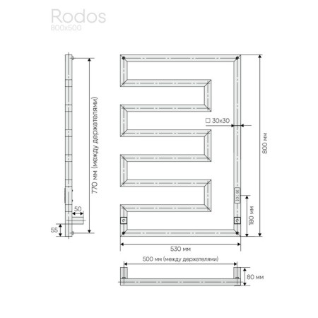 Electric towel Indigo Rodos, 800x500 mm, timer, hidden installation, black-3
