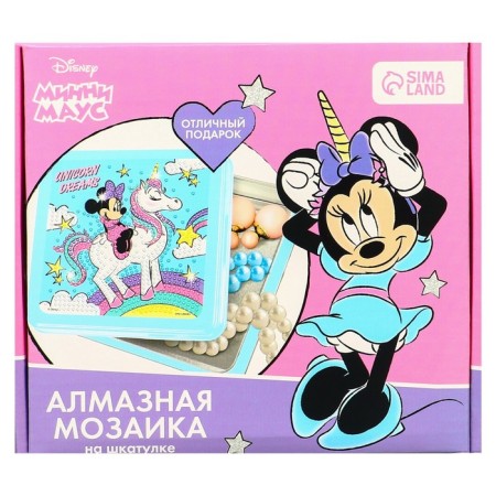 Diamond mosaic on a box, 14x14 cm, Minnie Mouse and unicorn-10