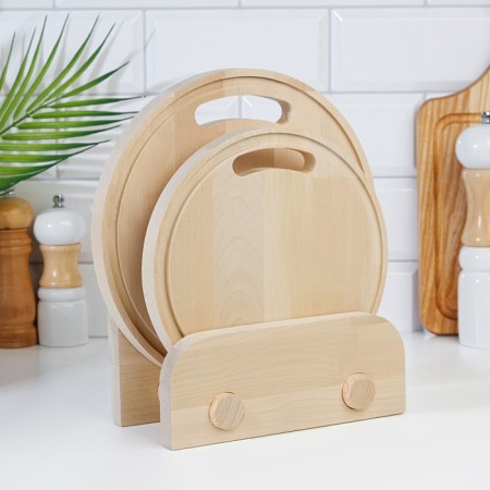 A set of cutting boards from birch on a stand, 2 pcs, 20x20 and 24x24 cm.