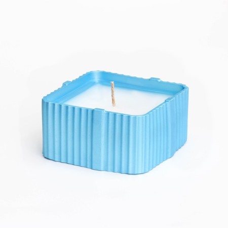 Candle "Square" in a candlestick with narrow faces of gypsum, 7.5x3.5cm, blue-2