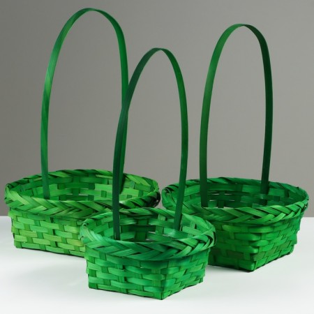 A set of wicker baskets, D19x9/32 cm, d22x9.5/34 cm, d25x10/36 cm, 3pcs, green, bamboo